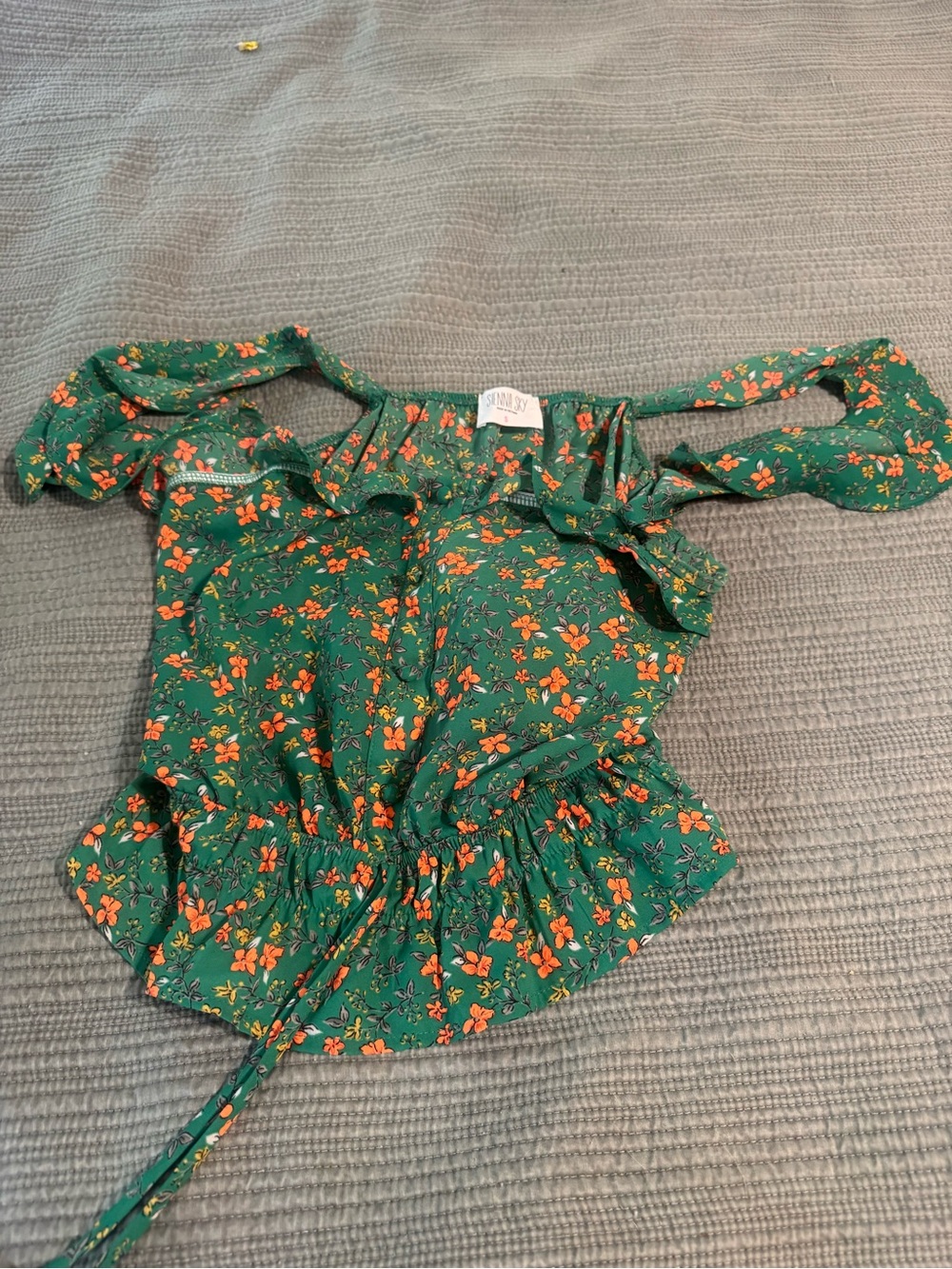 Sienna Sky Green Floral Off-Shoulder Peplum Top